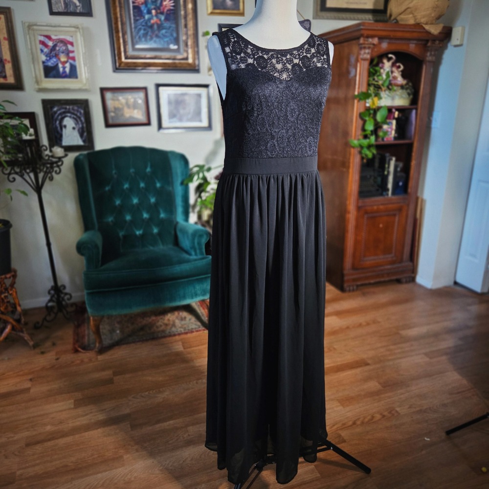 Dressystar Black Lace Chiffon Maxi Dress Sleeveless Formal‎ Gown Womens